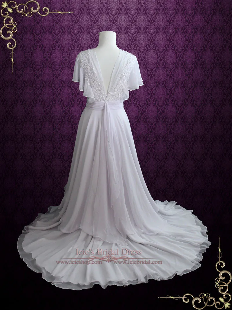 Whimsical Grecian Chiffon Wedding Dress with Butterfly Sleeves KATIE