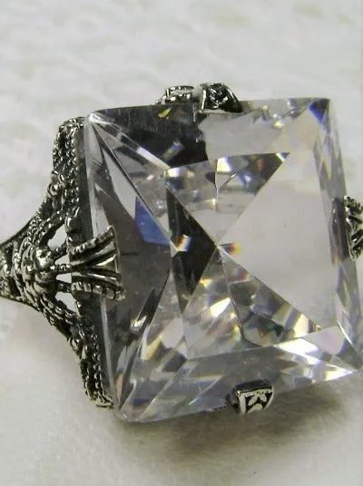 White Cubic Zirconia (CZ) Ring, 12ct Square Gem, Victorian Jewelry #D77
