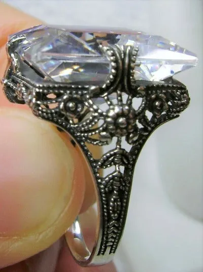White Cubic Zirconia (CZ) Ring, 12ct Square Gem, Victorian Jewelry #D77