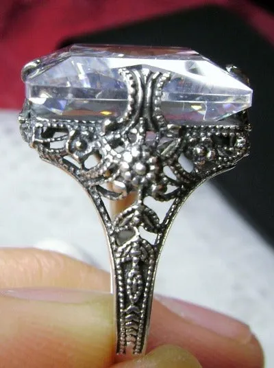 White Cubic Zirconia (CZ) Ring, 12ct Square Gem, Victorian Jewelry #D77