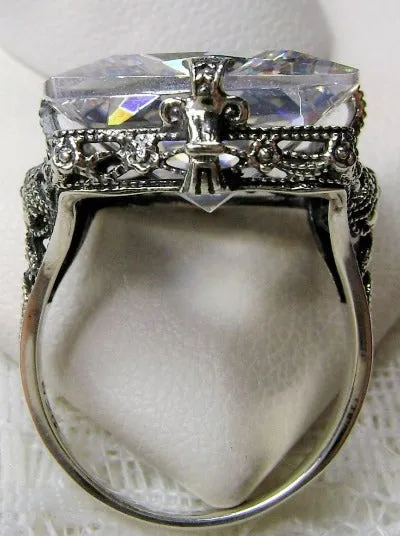 White Cubic Zirconia (CZ) Ring, 12ct Square Gem, Victorian Jewelry #D77