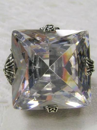 White Cubic Zirconia (CZ) Ring, 12ct Square Gem, Victorian Jewelry #D77