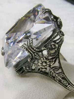 White Cubic Zirconia (CZ) Ring, 12ct Square Gem, Victorian Jewelry #D77