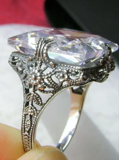 White Cubic Zirconia (CZ) Ring, 12ct Square Gem, Victorian Jewelry #D77