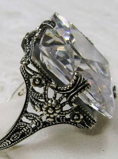 White Cubic Zirconia (CZ) Ring, 12ct Square Gem, Victorian Jewelry #D77