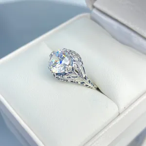 White Cubic Zirconia Ring, Size 5.5, Victorian Jewelry #D198 - Ready to Ship