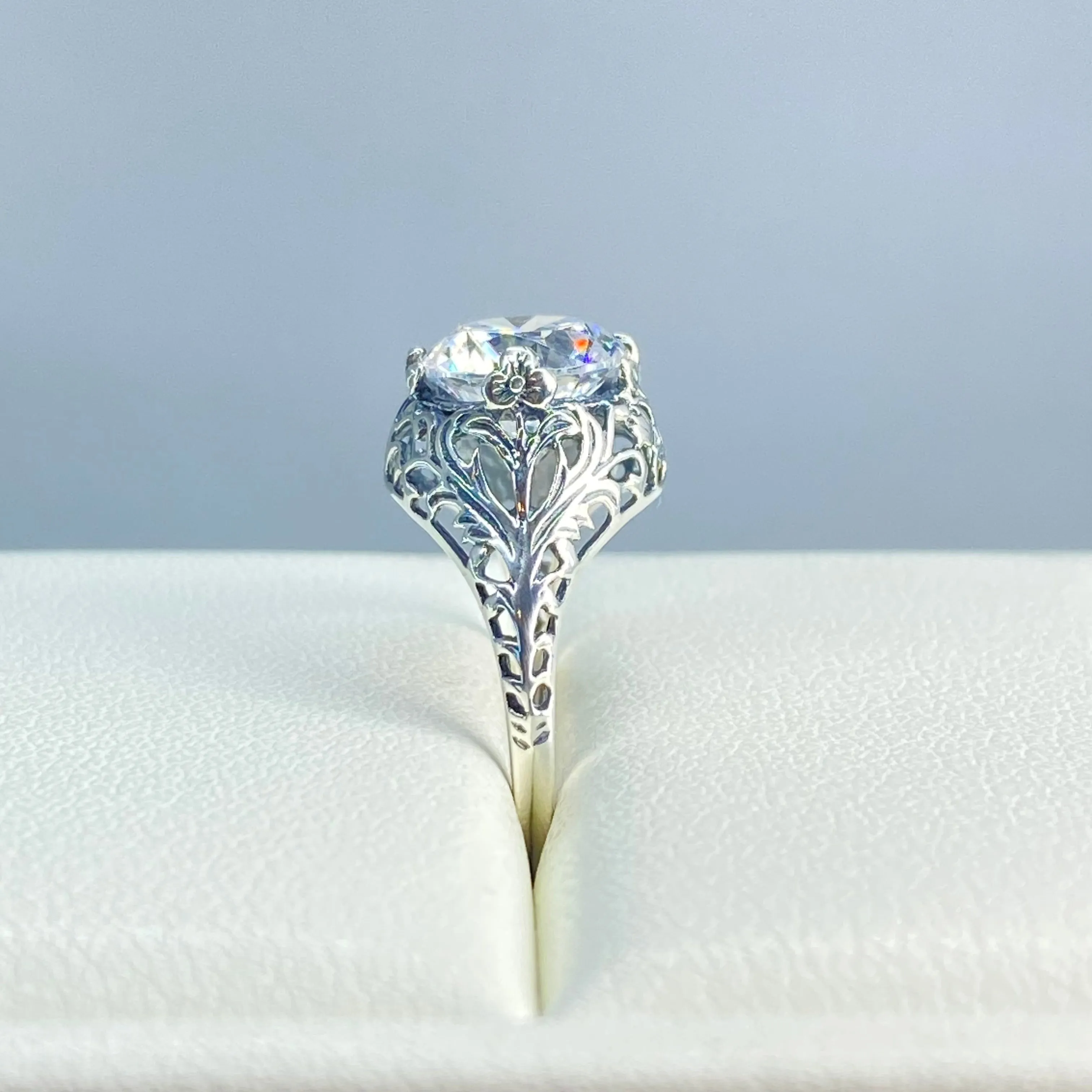 White Cubic Zirconia Ring, Size 5.5, Victorian Jewelry #D198 - Ready to Ship
