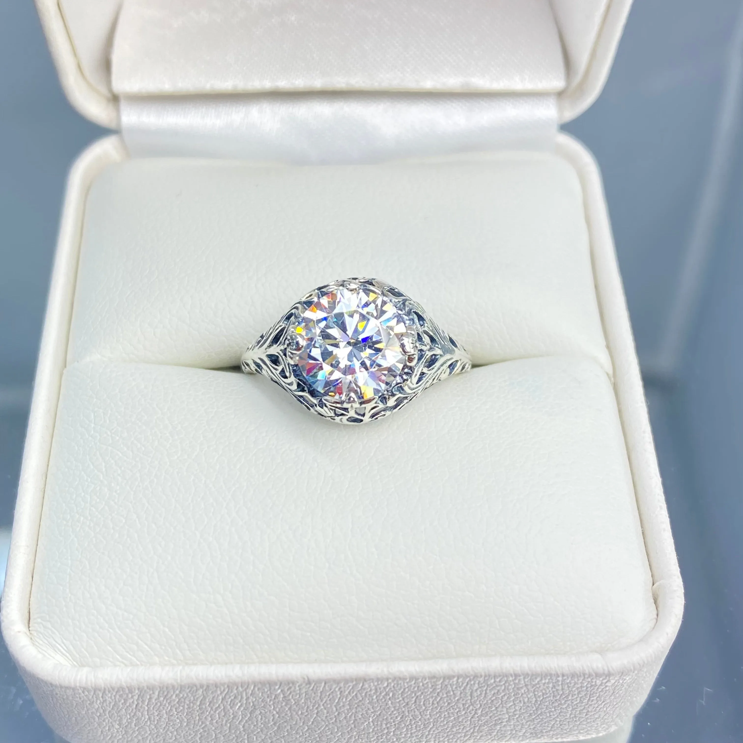 White Cubic Zirconia Ring, Size 5.5, Victorian Jewelry #D198 - Ready to Ship