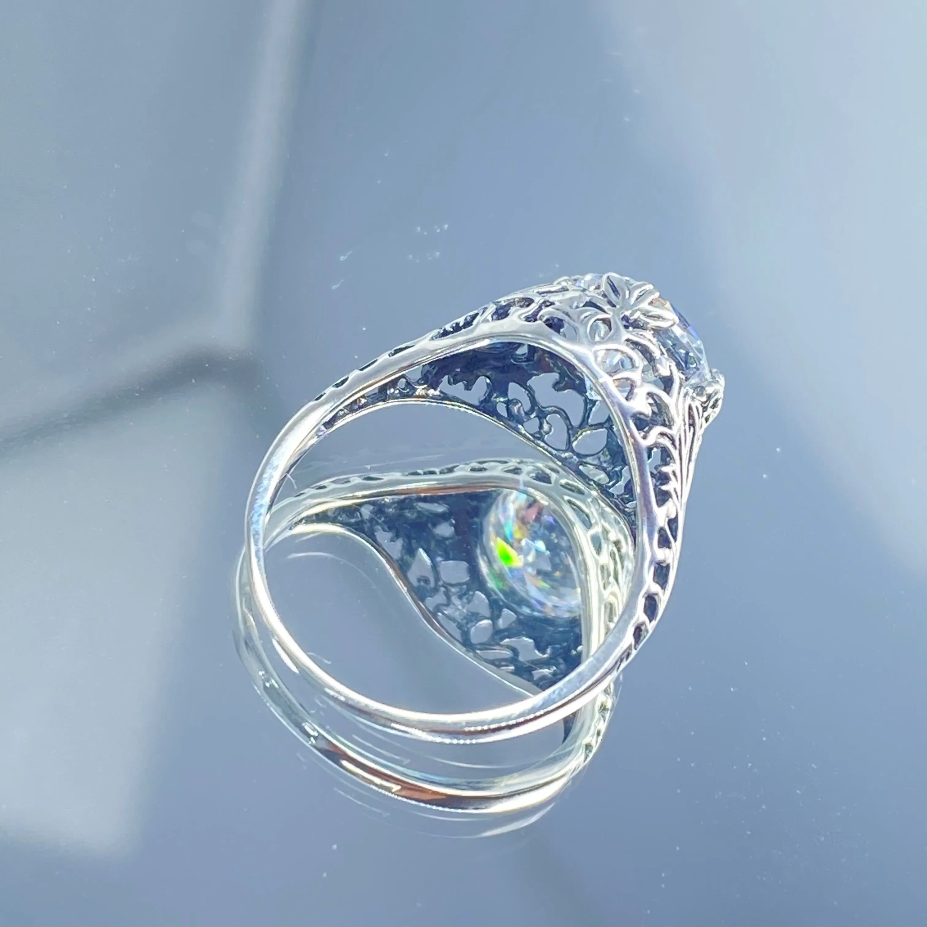White Cubic Zirconia Ring, Size 5.5, Victorian Jewelry #D198 - Ready to Ship