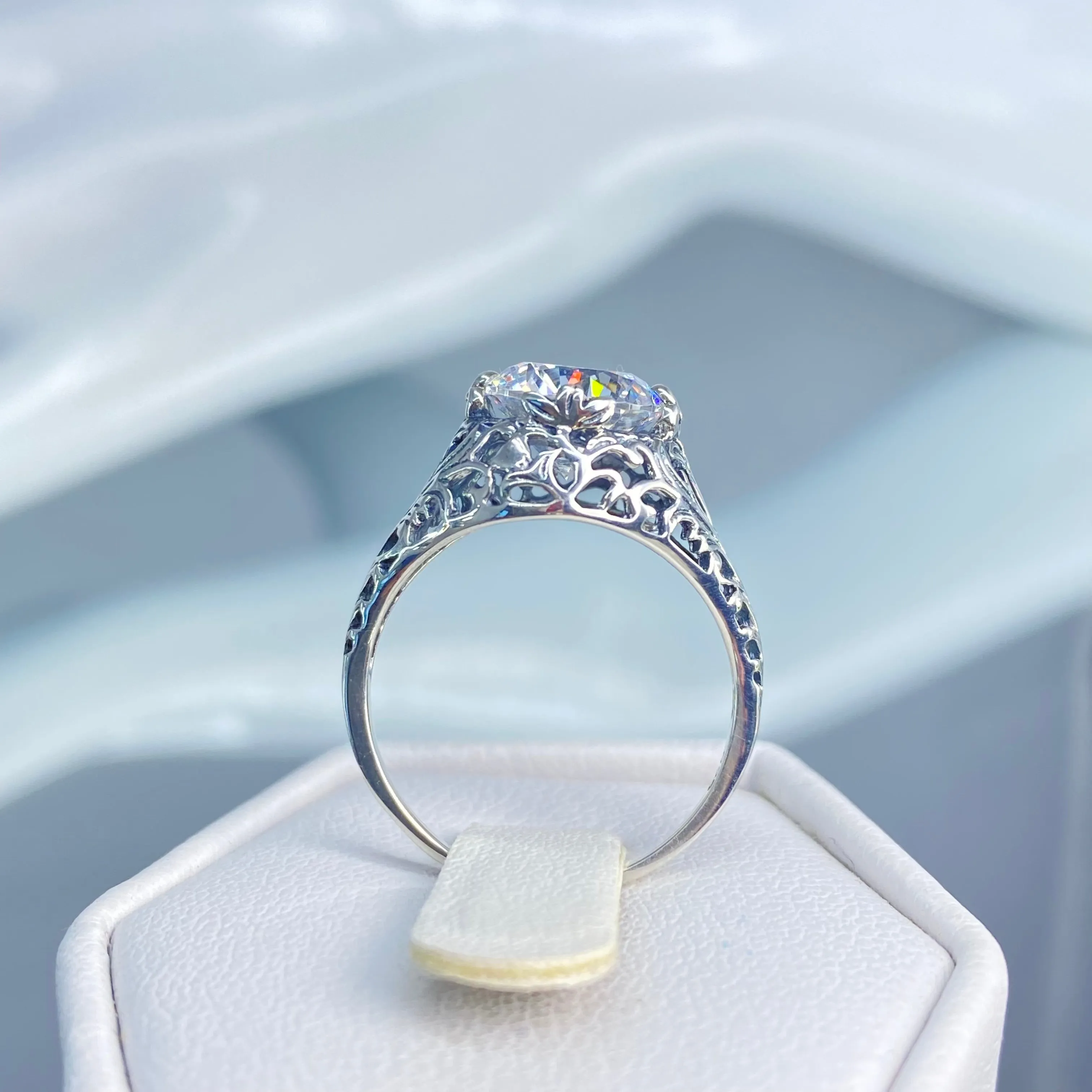 White Cubic Zirconia Ring, Size 5.5, Victorian Jewelry #D198 - Ready to Ship