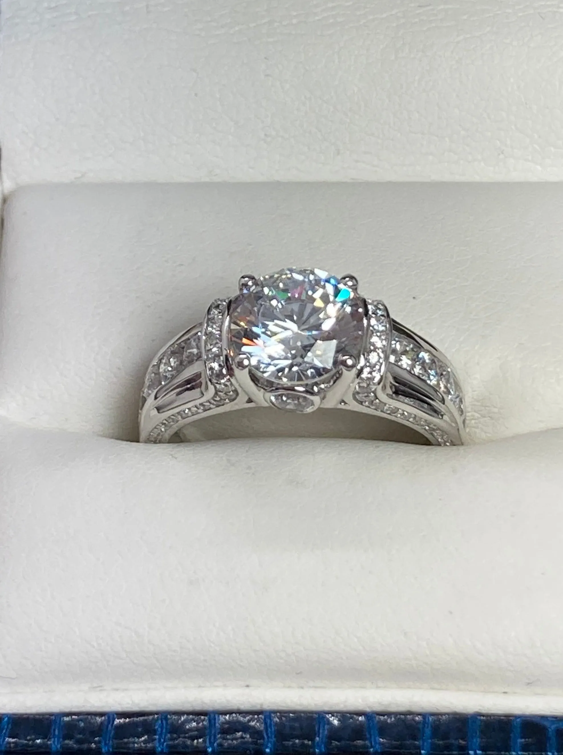 White CZ Ring, faux Diamond and White CZ Inlay Gems, Art Deco Jewelry #D220
