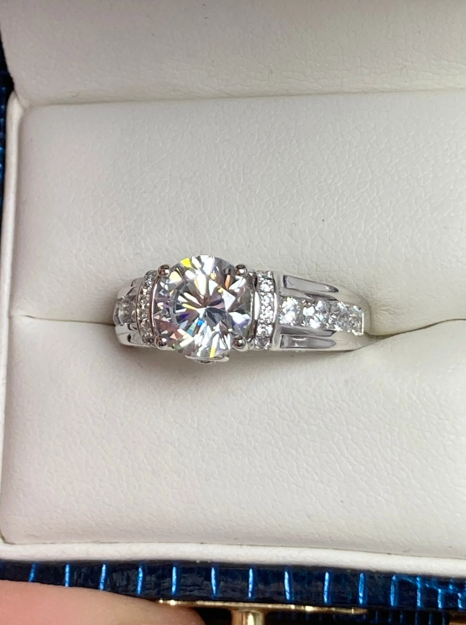 White CZ Ring, faux Diamond and White CZ Inlay Gems, Art Deco Jewelry #D220
