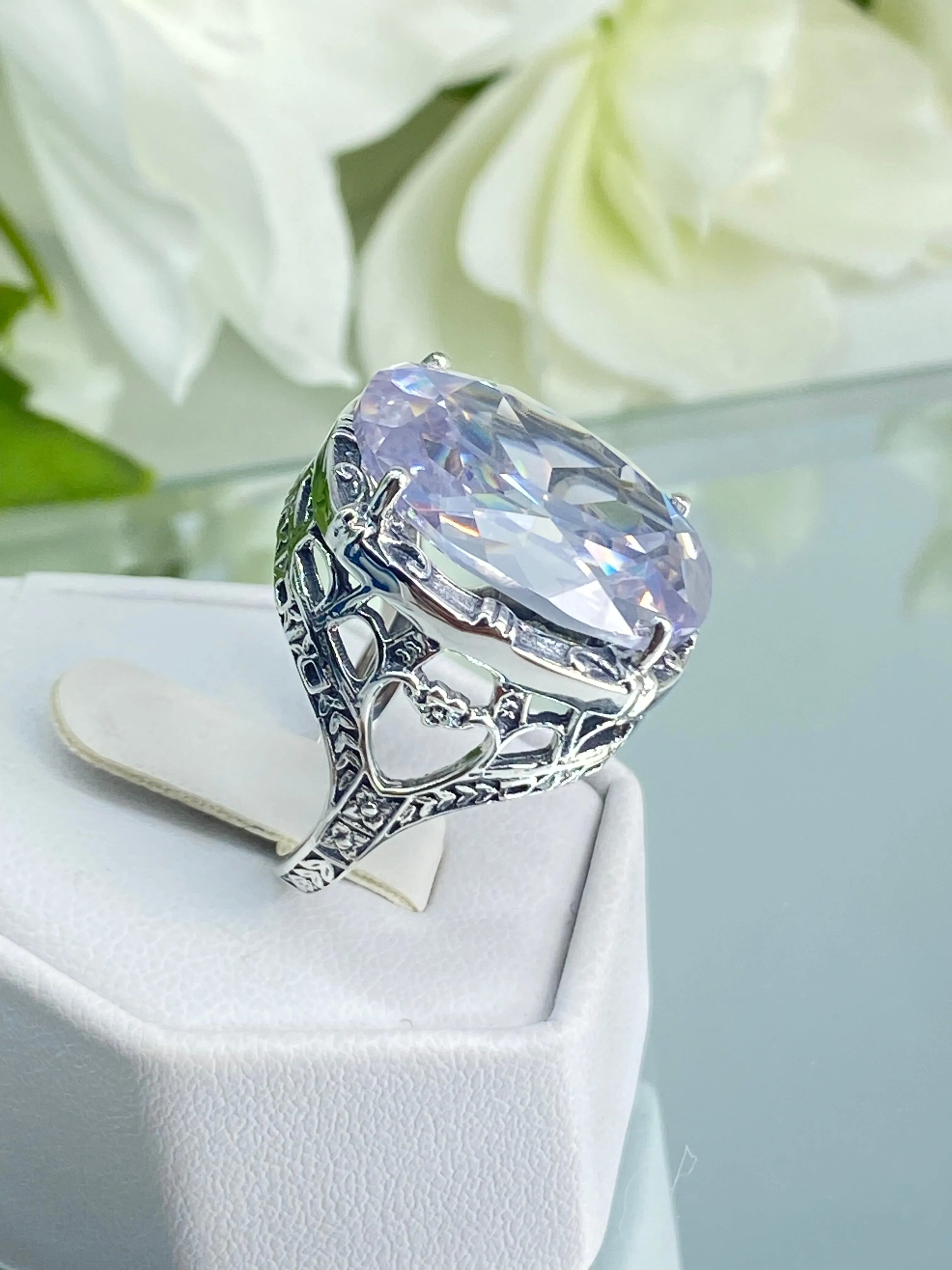 White CZ Ring, Size 7, 24ct Oval Cut Gem, Victorian Jewelry, D76 - Ready to Ship