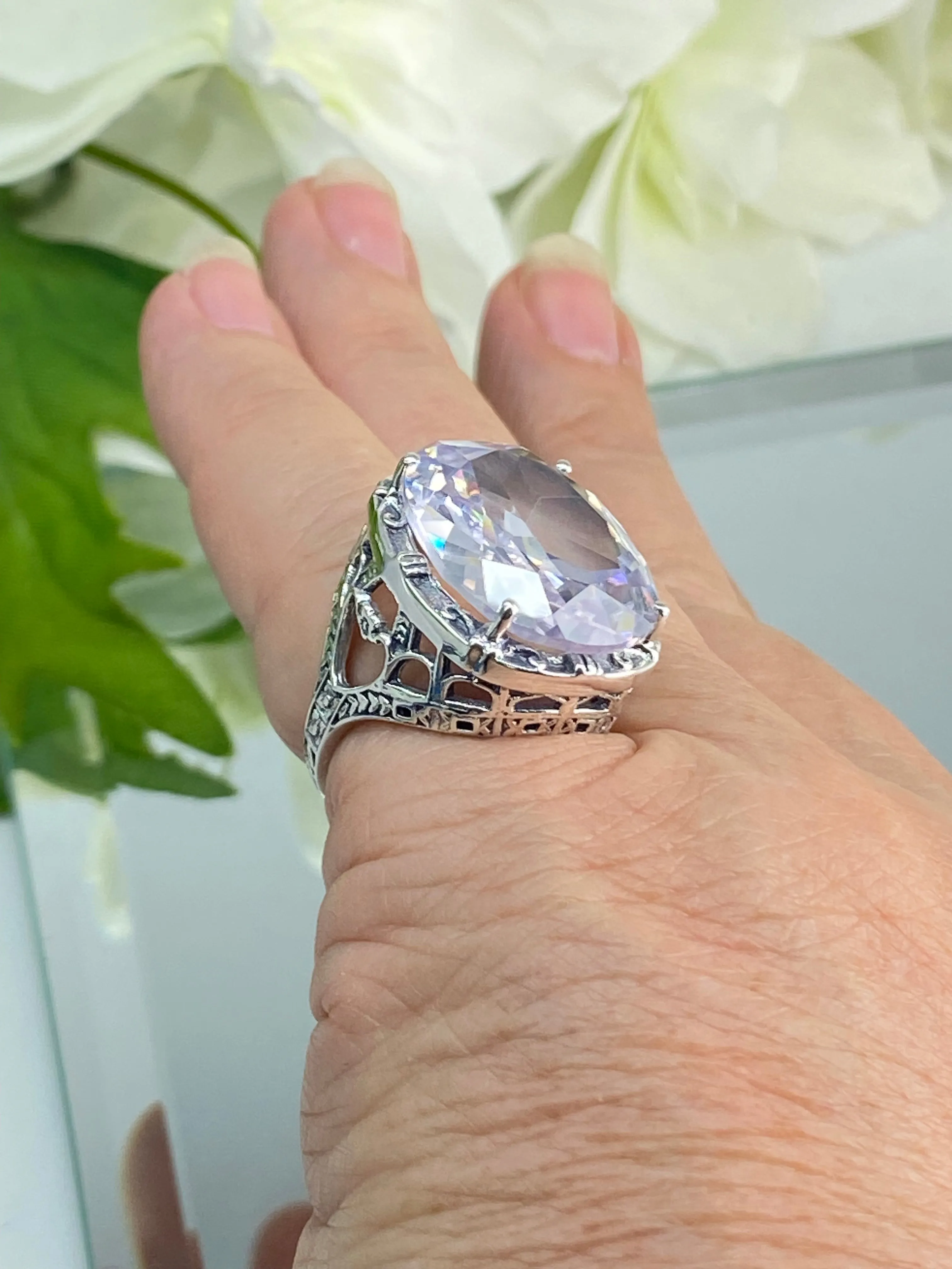 White CZ Ring, Size 7, 24ct Oval Cut Gem, Victorian Jewelry, D76 - Ready to Ship