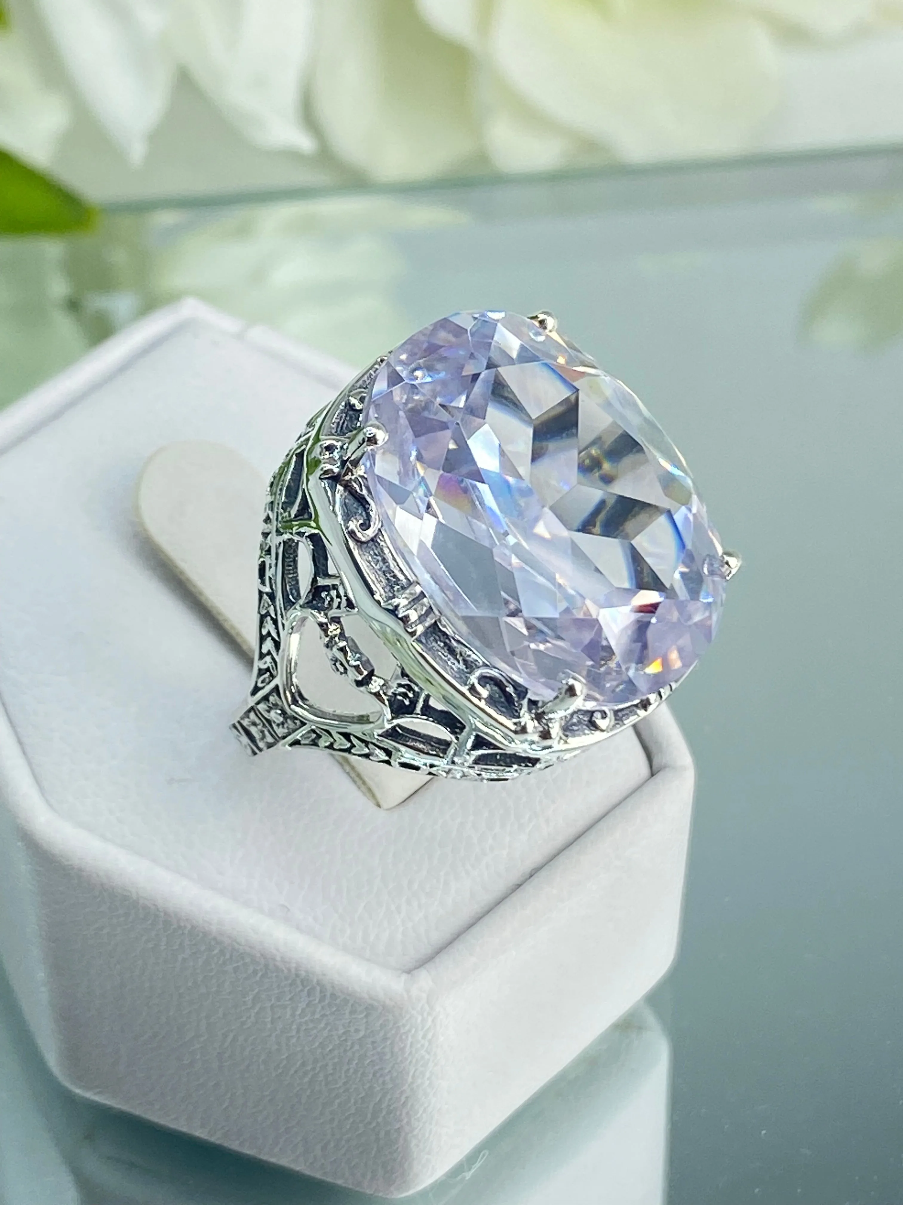 White CZ Ring, Size 7, 24ct Oval Cut Gem, Victorian Jewelry, D76 - Ready to Ship