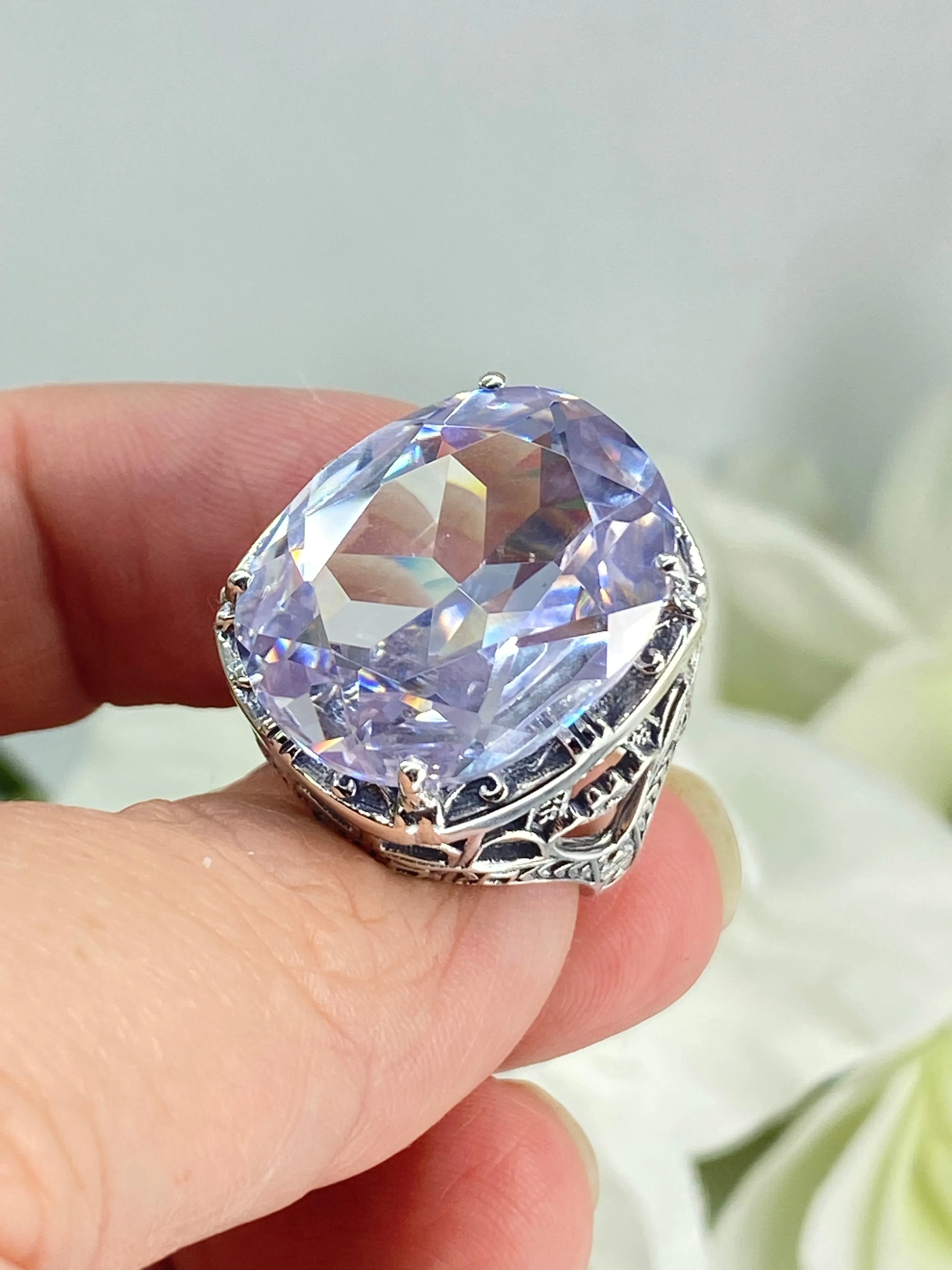 White CZ Ring, Size 7, 24ct Oval Cut Gem, Victorian Jewelry, D76 - Ready to Ship