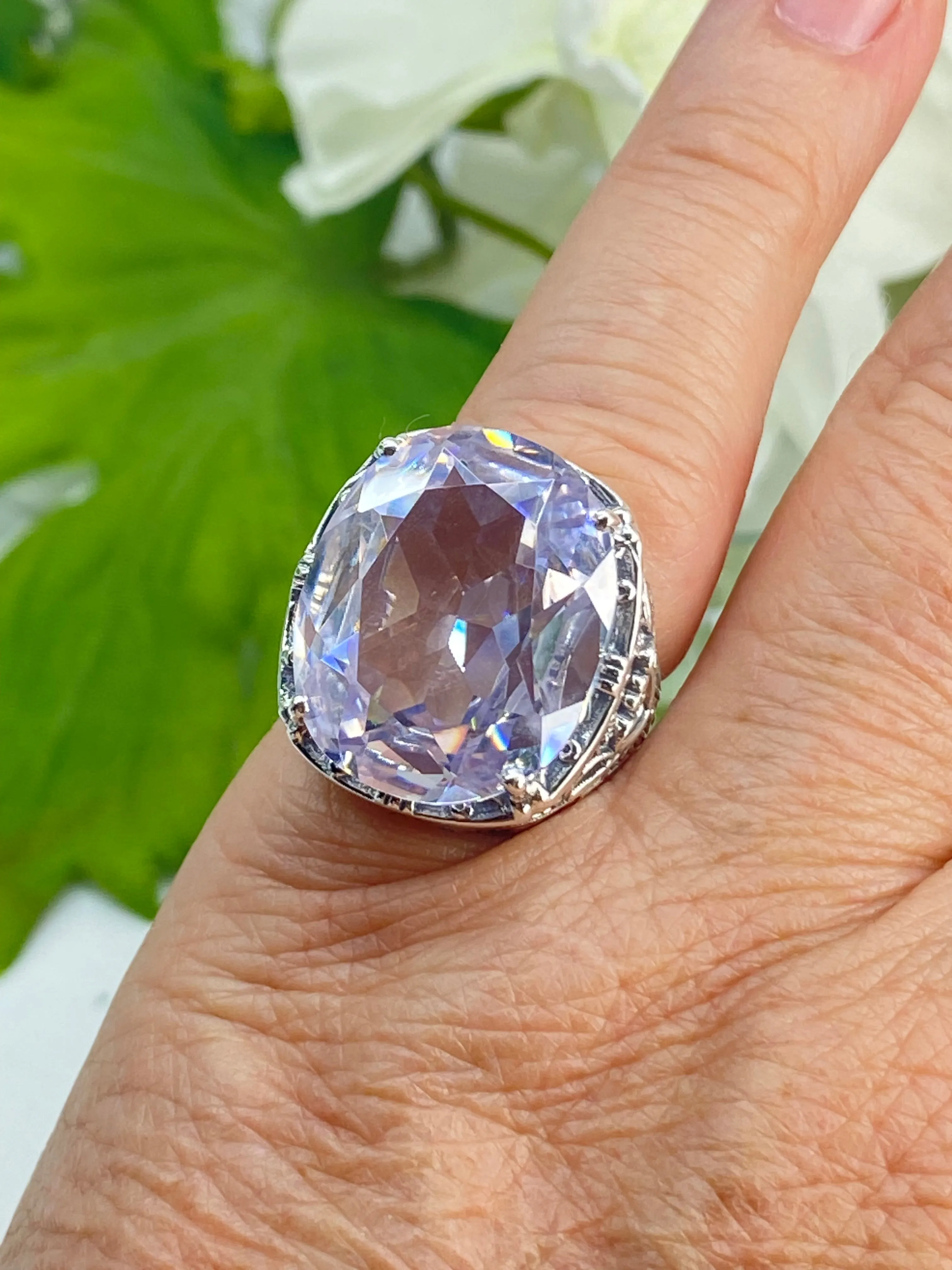 White CZ Ring, Size 7, 24ct Oval Cut Gem, Victorian Jewelry, D76 - Ready to Ship
