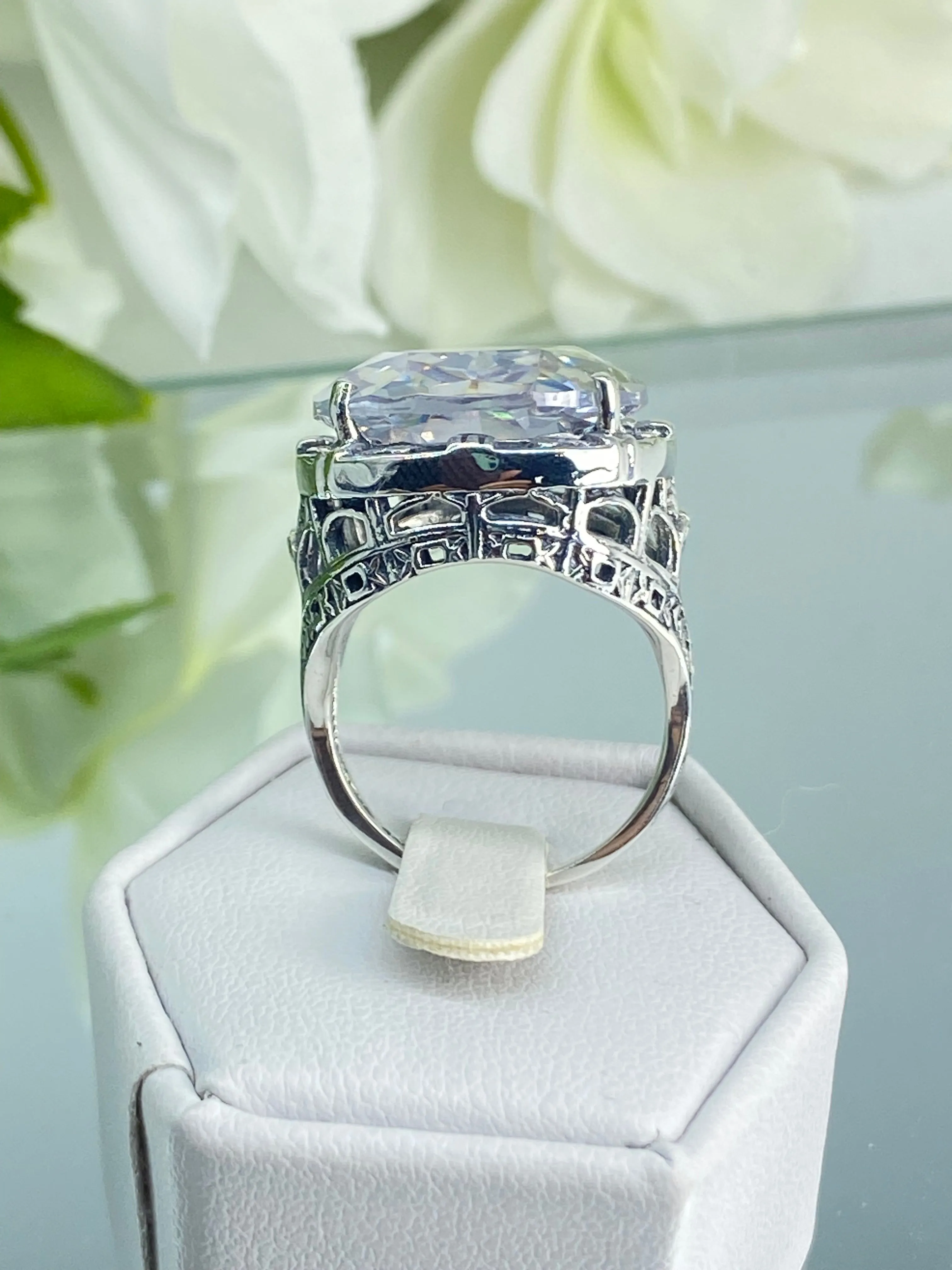 White CZ Ring, Size 7, 24ct Oval Cut Gem, Victorian Jewelry, D76 - Ready to Ship