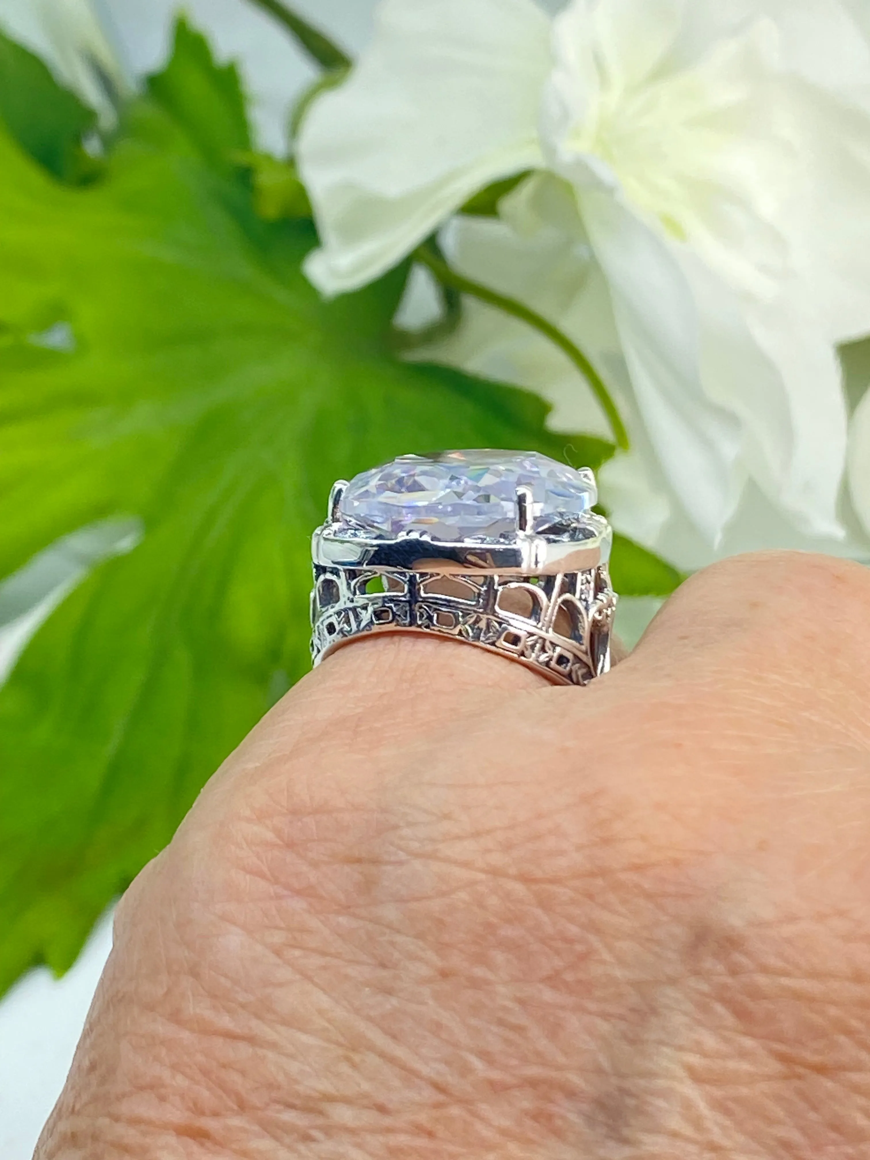 White CZ Ring, Size 7, 24ct Oval Cut Gem, Victorian Jewelry, D76 - Ready to Ship