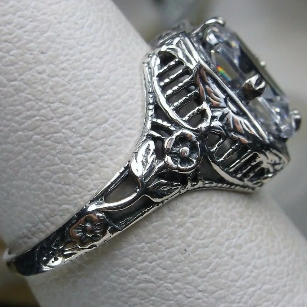 White CZ Ring, Size 7, Lovely Rectangle Edwardian Style Jewelry #D148 - Ready to Ship
