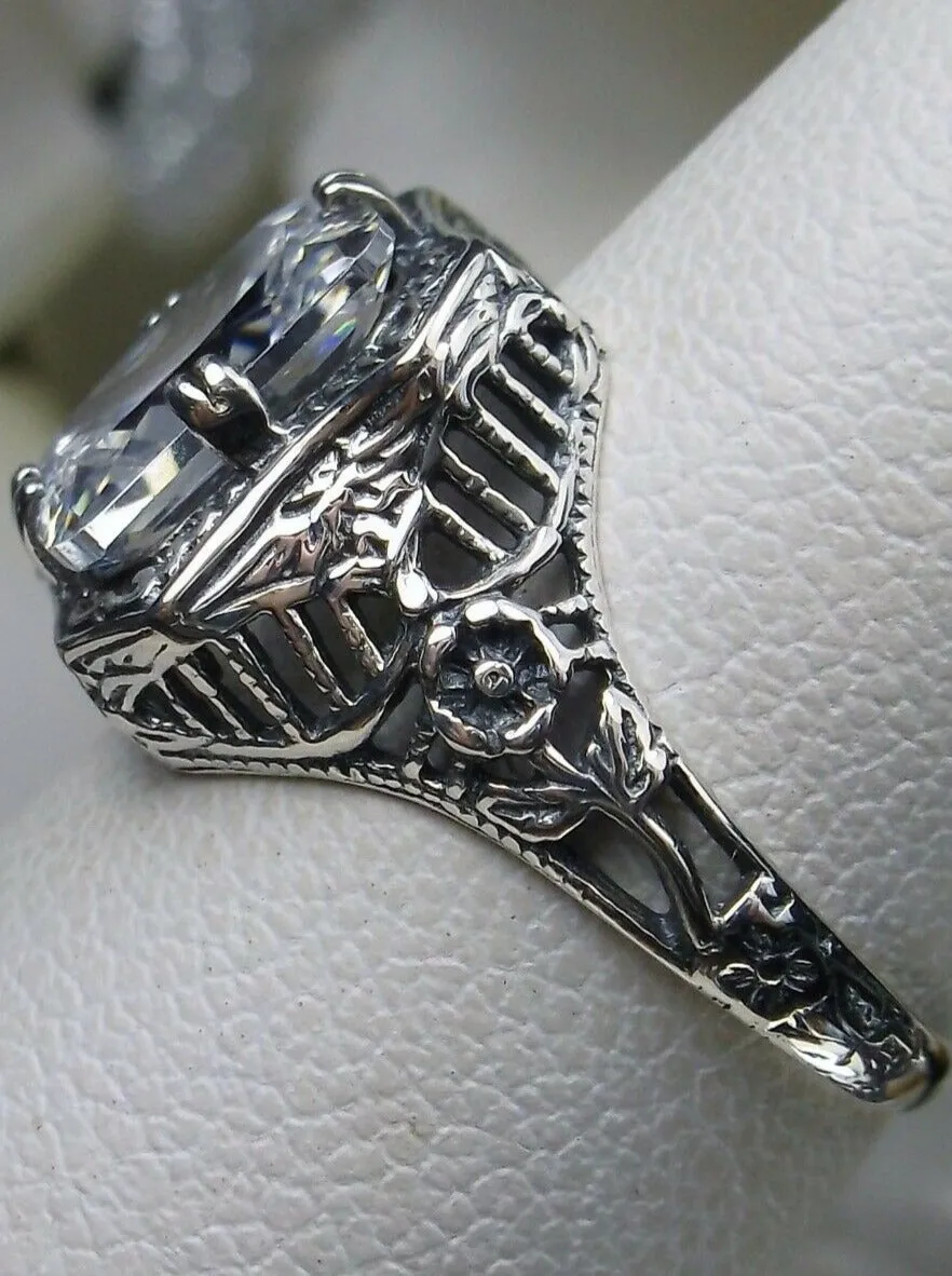 White CZ Ring, Size 7, Lovely Rectangle Edwardian Style Jewelry #D148 - Ready to Ship