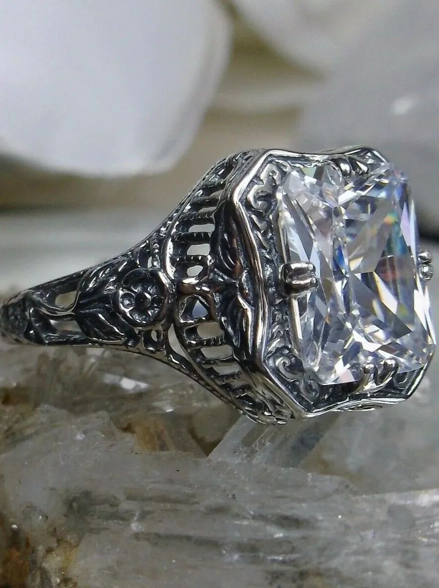 White CZ Ring, Size 7, Lovely Rectangle Edwardian Style Jewelry #D148 - Ready to Ship