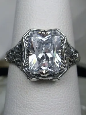 White CZ Ring, Size 7, Lovely Rectangle Edwardian Style Jewelry #D148 - Ready to Ship