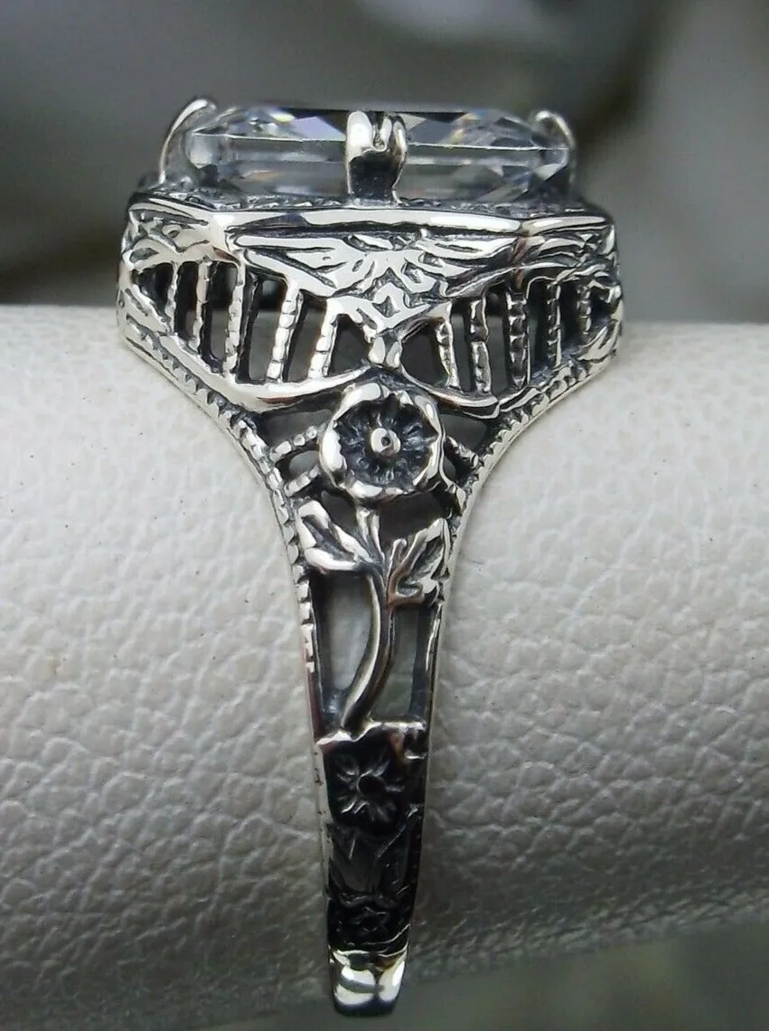 White CZ Ring, Size 7, Lovely Rectangle Edwardian Style Jewelry #D148 - Ready to Ship