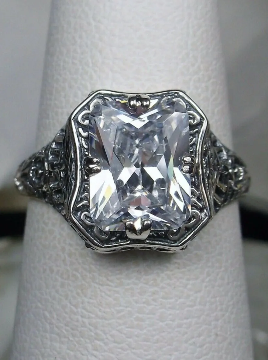 White CZ Ring, Size 7, Lovely Rectangle Edwardian Style Jewelry #D148 - Ready to Ship