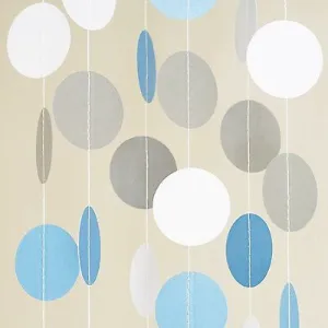 White Light Blue Circle Dots Paper Garland 10 FT Polka Dots Banner Party Decor