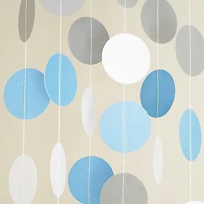 White Light Blue Circle Dots Paper Garland 10 FT Polka Dots Banner Party Decor