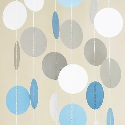 White Light Blue Circle Dots Paper Garland 10 FT Polka Dots Banner Party Decor