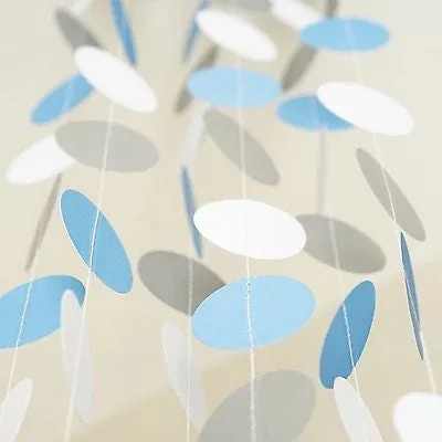 White Light Blue Circle Dots Paper Garland 10 FT Polka Dots Banner Party Decor