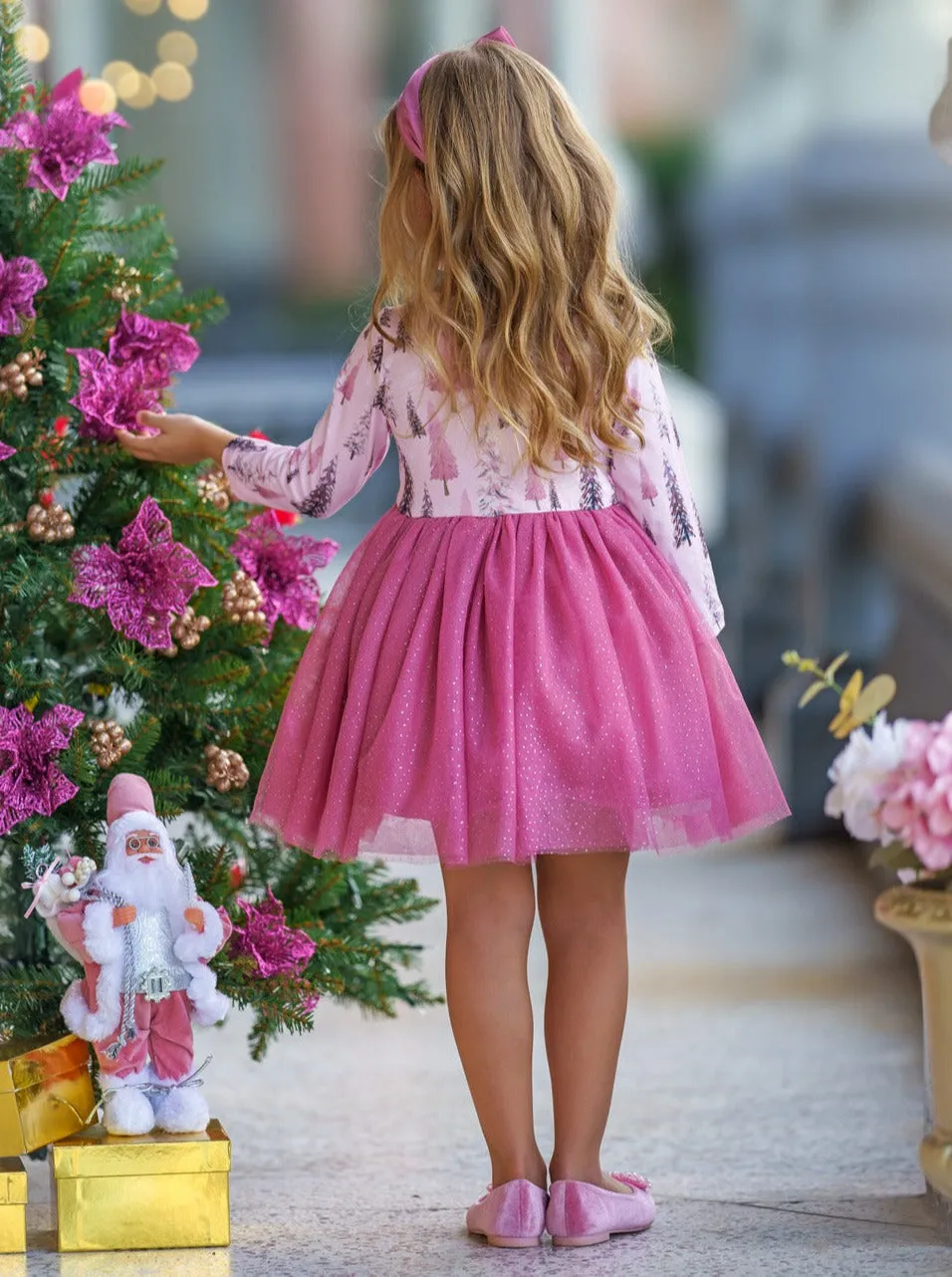 Winter Blush Tree Print Tulle Tutu Dress