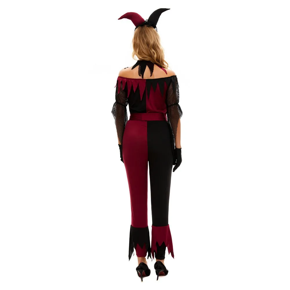 Women Clown Circus Cosplay Costume Performance Outfits Halloween Carnival Suit