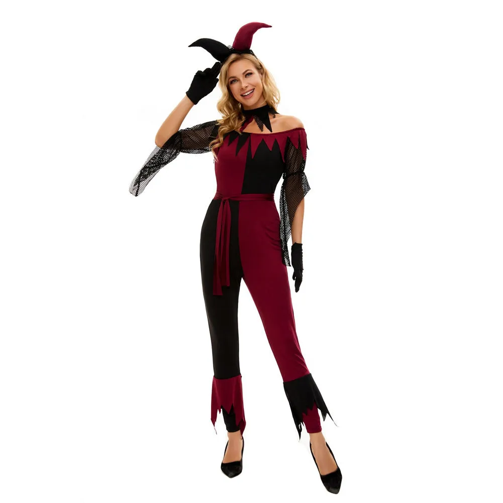 Women Clown Circus Cosplay Costume Performance Outfits Halloween Carnival Suit