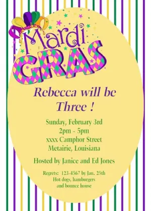 WORDS "MARDI GRAS" #2 CUSTOM INVITATION