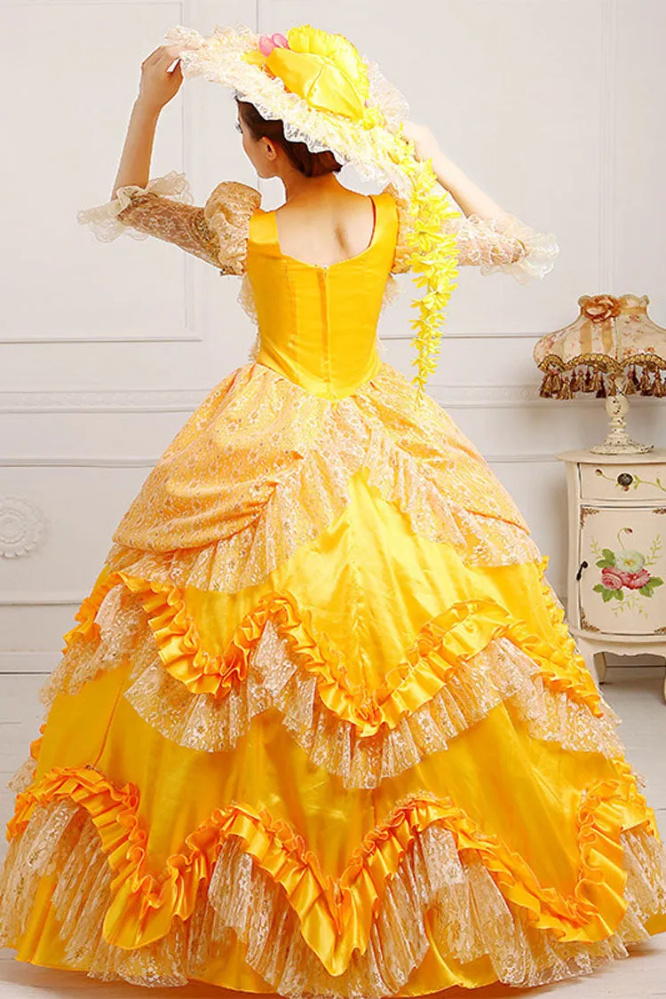 Yellow High Waisted Ruffled Multi-Layer Lace Stitching Victorian Lolita Prom Dress
